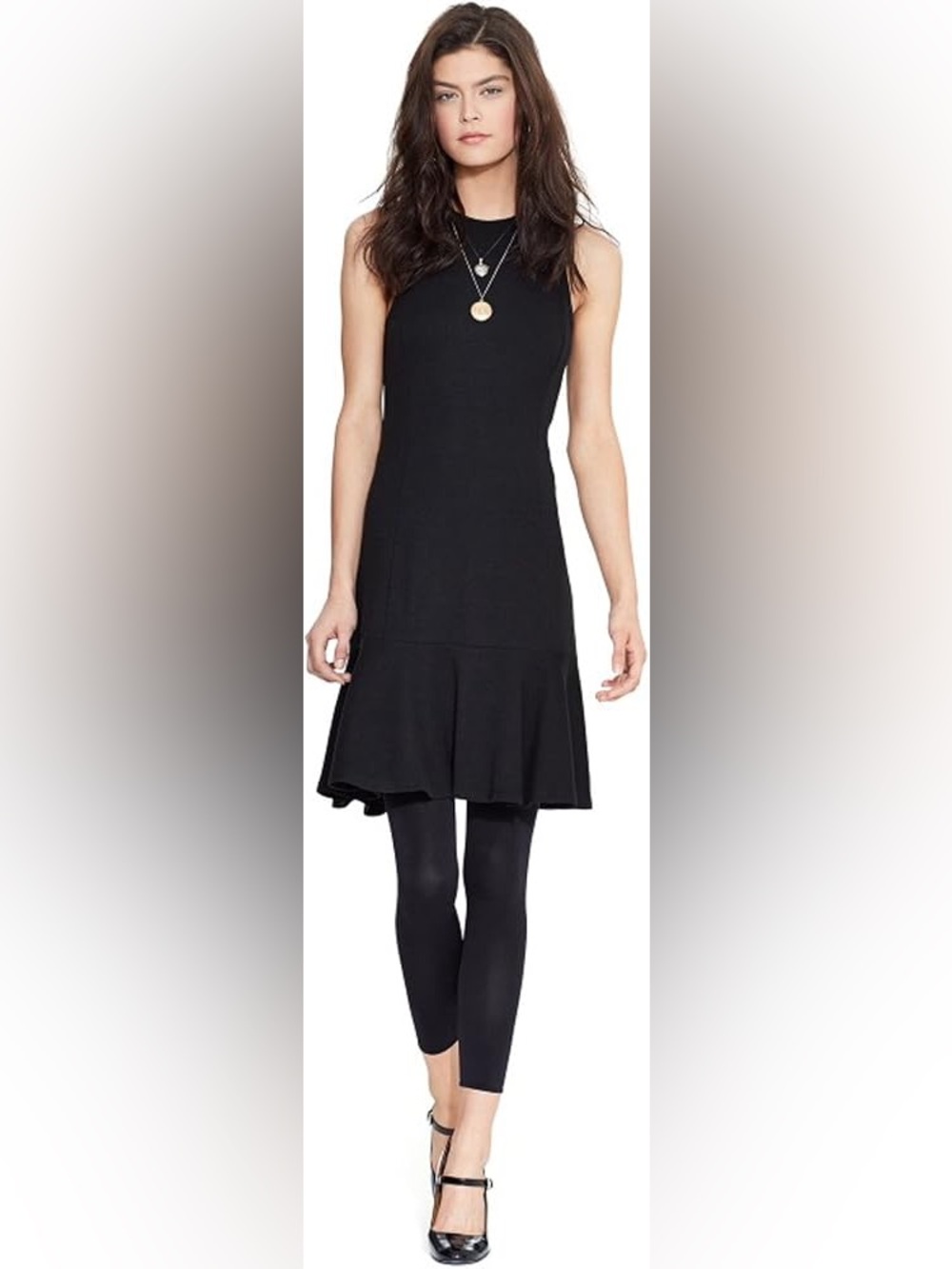Ralph Lauren Women's Sleeveless Drop-Waist Flare Dress (S) Black